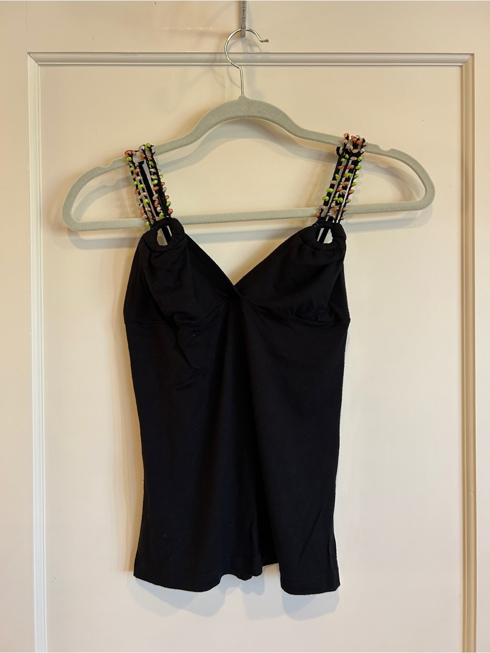 Black Tank Top with Beaded Multi-Color Straps